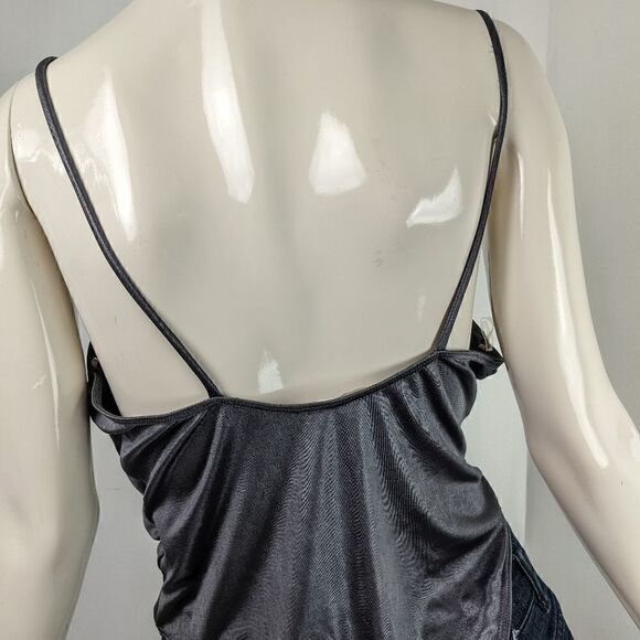 Lush Body suit, metallic grey cowl neck, cut out front wrap tank top size medium - Picture 2 of 5